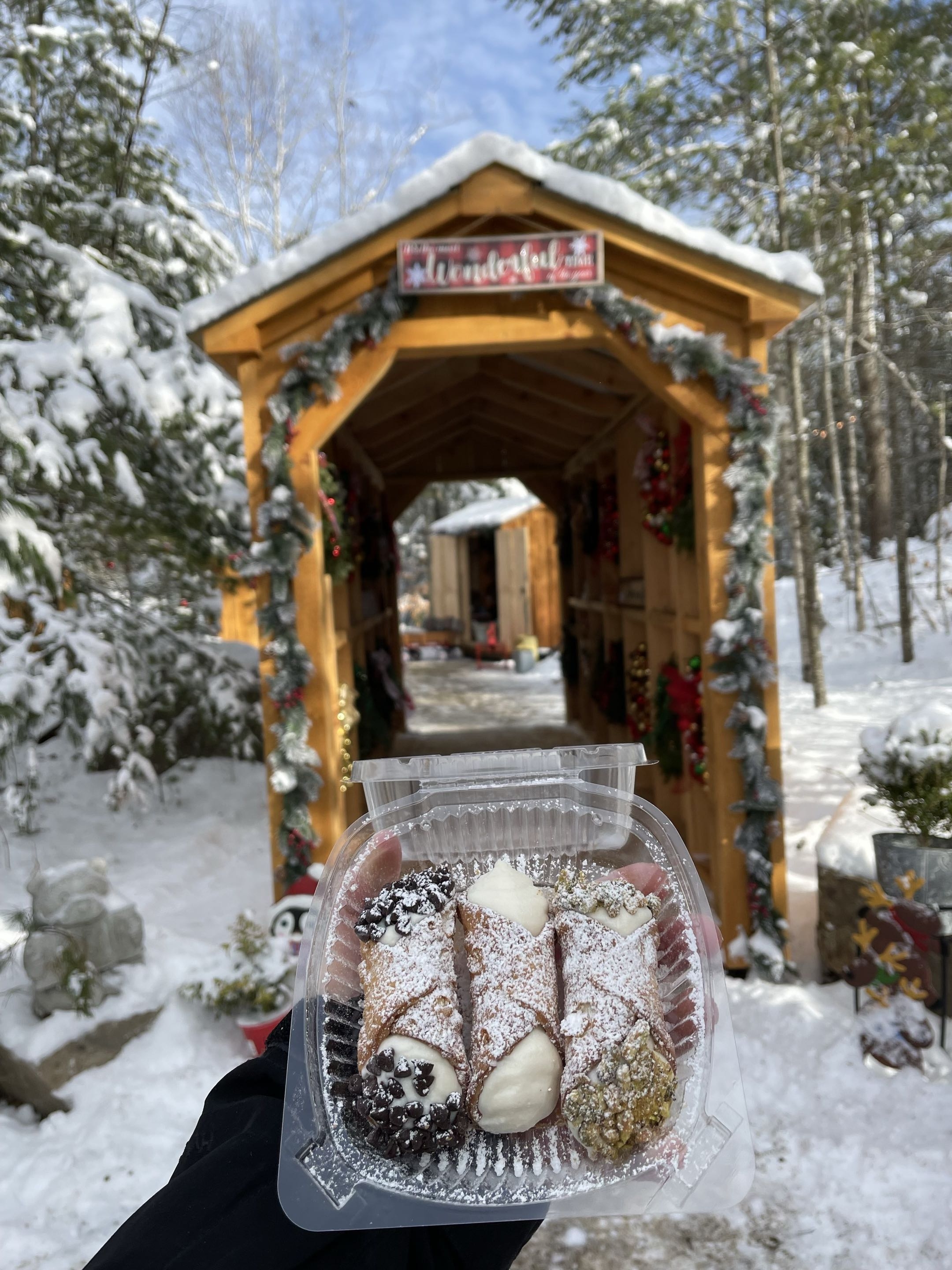 Cannoli at the Swiftwater Holiday Market in the snow